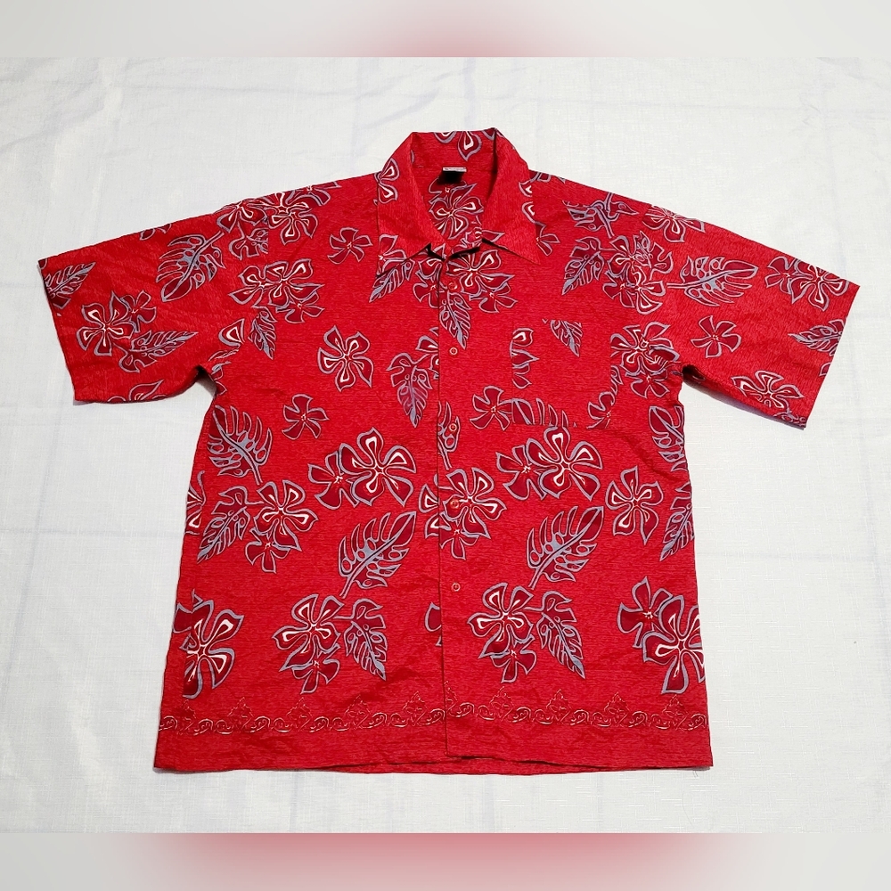 Men Aloha Shirt Cruise Tropical Luau Beach Hawaiian Party Red Sz M - Picture 7 of 7